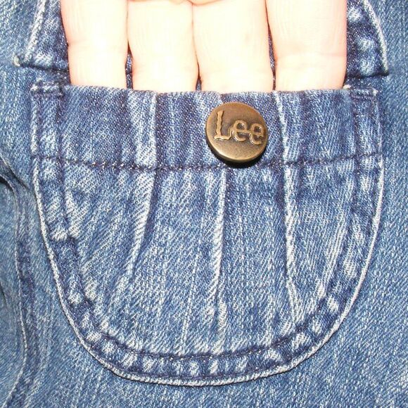 Vintage LEE Hooded Denim Coat, YL, Blue, Brown Fuzzy lining, Zipper, Pockets - Picture 4 of 15